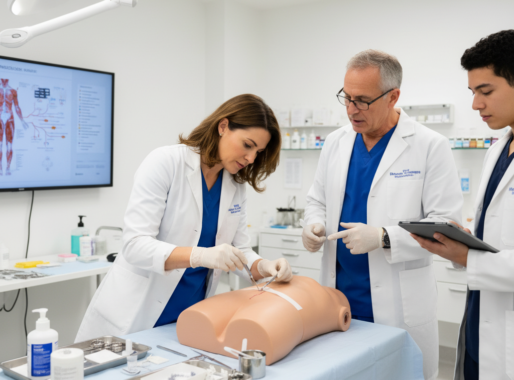 A medical professional performing hormone pellet insertion under guided training as part of a regenerative medicine workshop