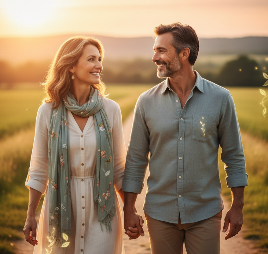 A happy couple experiencing improved intimacy and vitality through hormone balance and regenerative medicine therapy