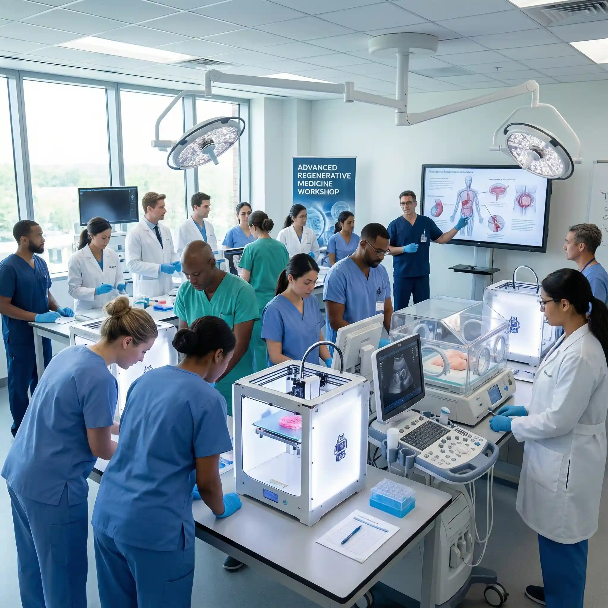 A group of healthcare professionals engaged in advanced regenerative medicine training and continuous professional development