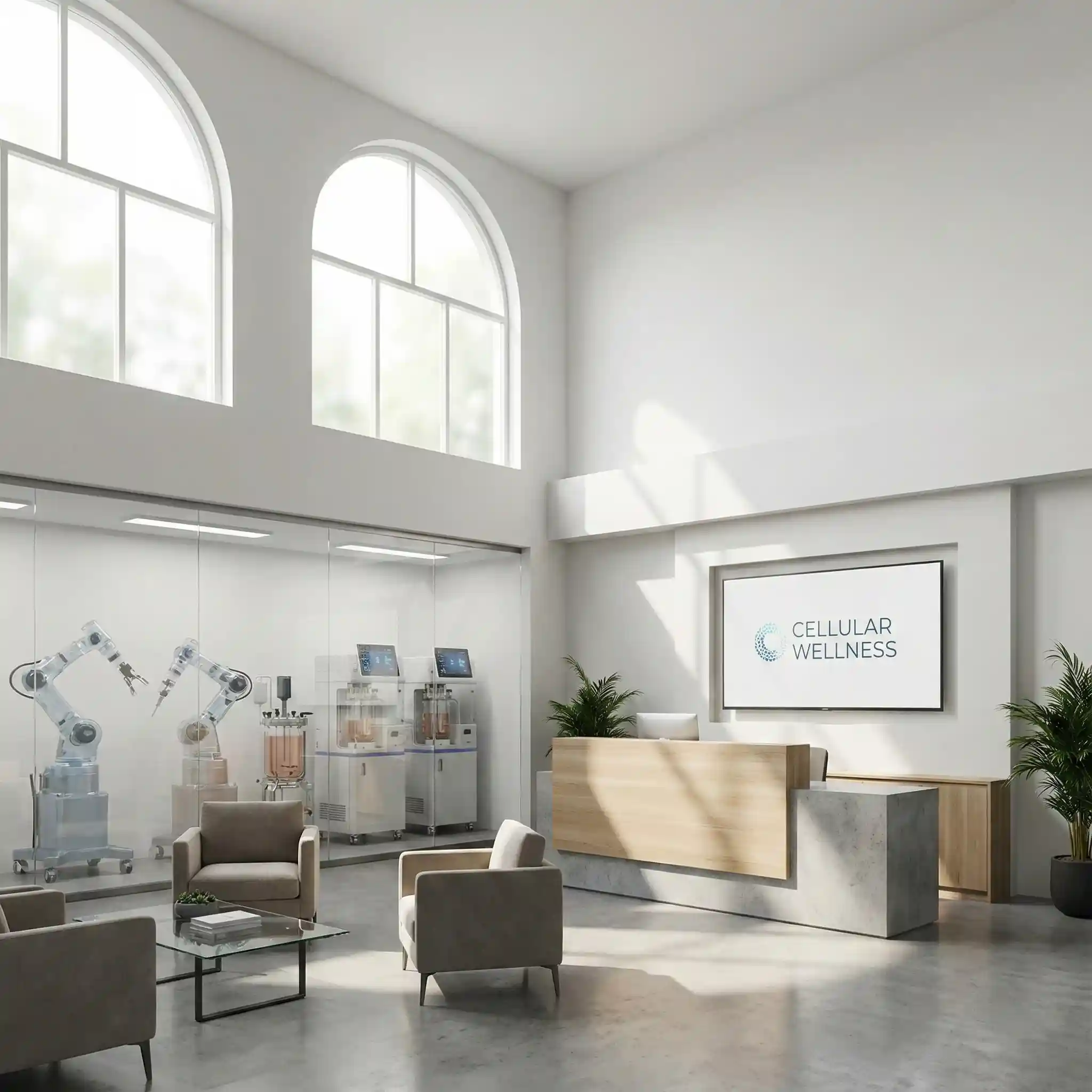 A modern regenerative medicine clinic showcasing advanced cellular therapy technology and patient-focused innovation