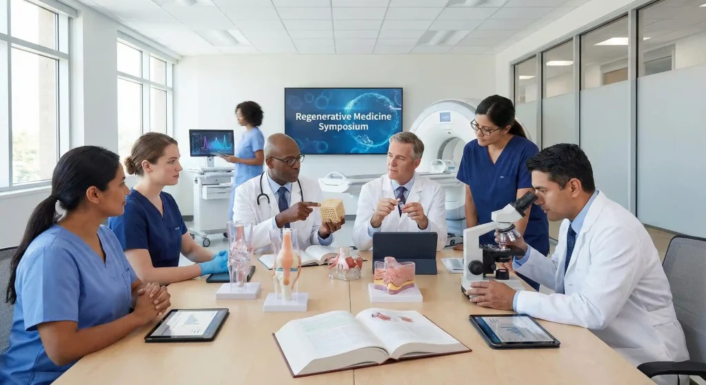 Healthcare professionals participating in regenerative medicine education and clinical training to improve patient care standards