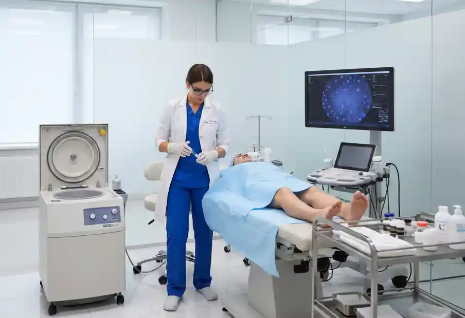 Physician providing regenerative medicine treatment in a modern clinical setting